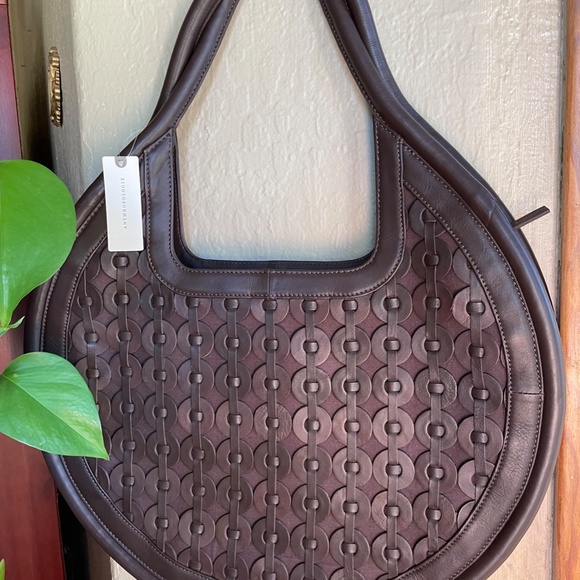 Anthropologie Circle Gusset Tote Chocolate NWT $178 - Picture 3 of 12